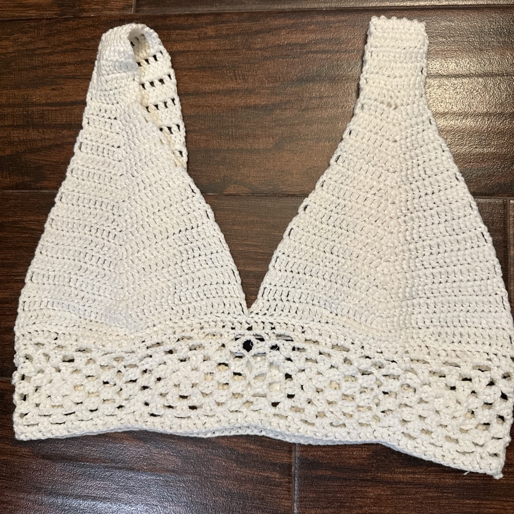Elegant Crochet Cream Halter Top